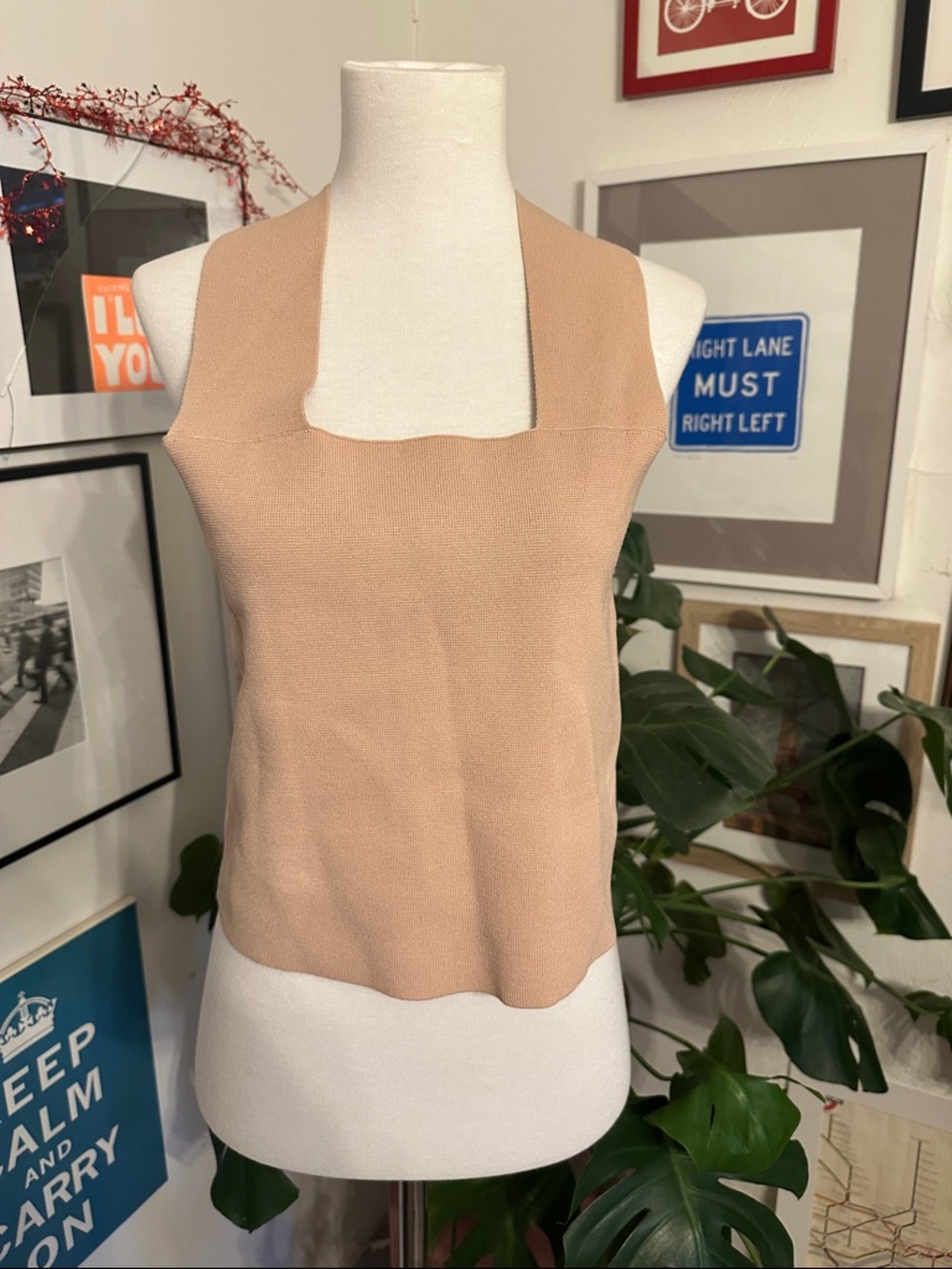 House of Harlow 1960 Square-Neck Tank Top - Blush Beige Medium